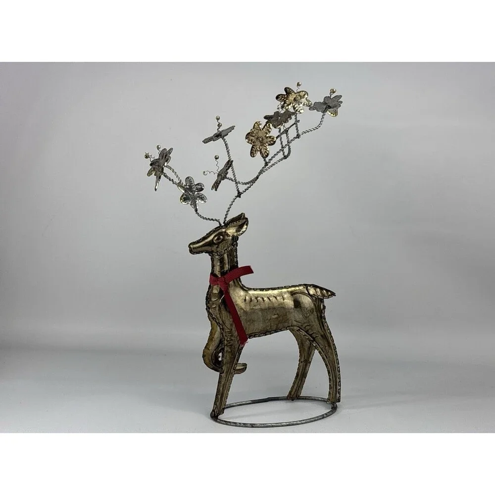 2x Pottery Barn Pressed Metal Reindeer Christmas Flower Antlers UNIQUE Decor HTF